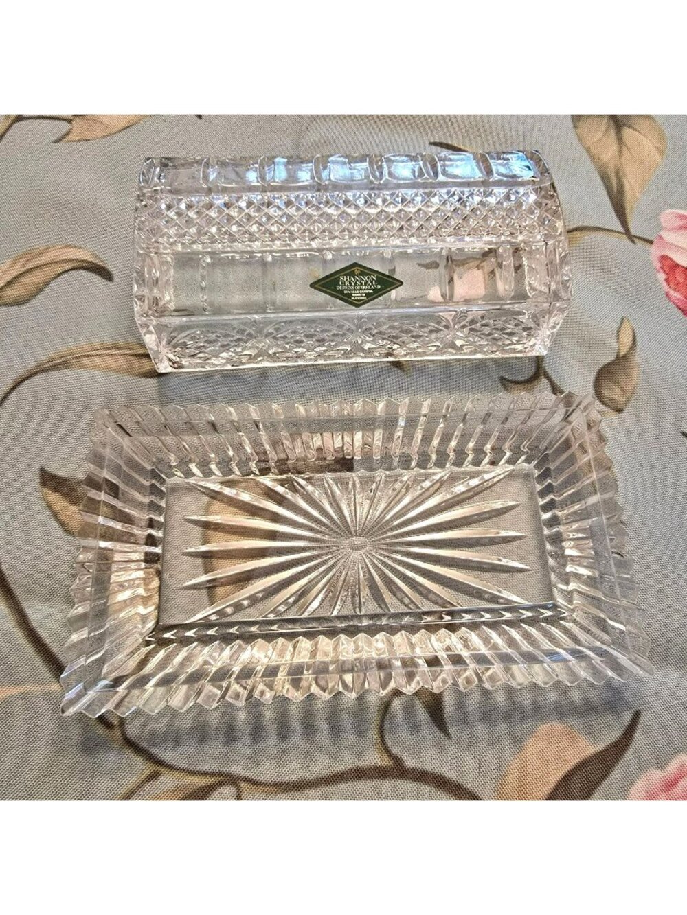 Shannon Crystal Ireland Butter Dish Leaded Crystal Diamond Fan Design JH8021